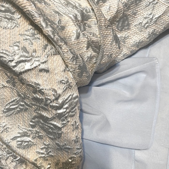 Puff Sleeve Jacquard Silver Blue Dress - Picture 12 of 13